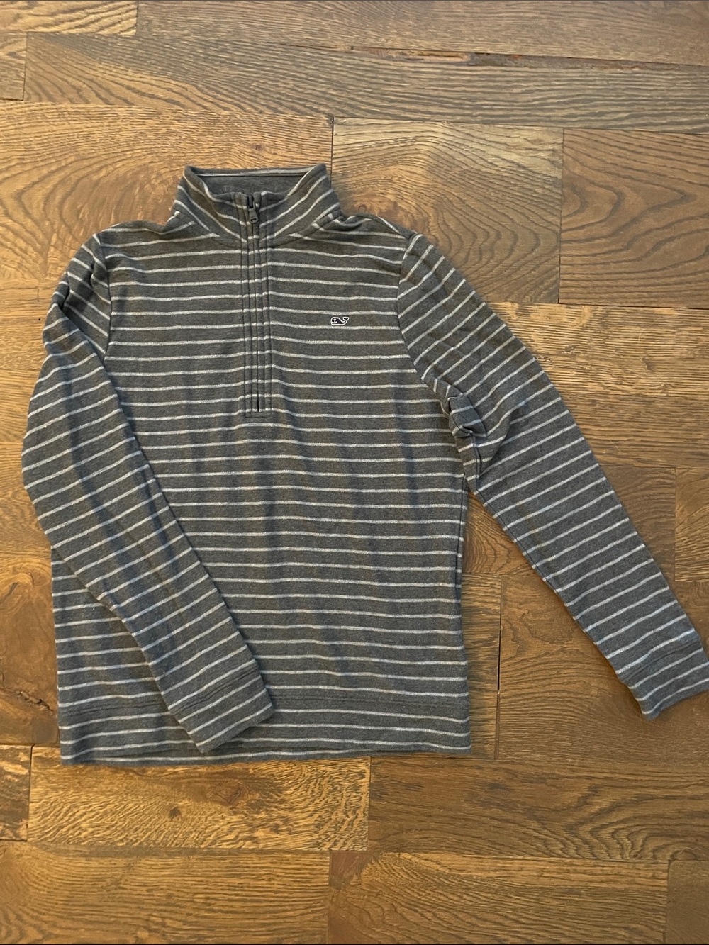 Boys Vineyard Vines Grey and White Striped Half-Zip Pullover